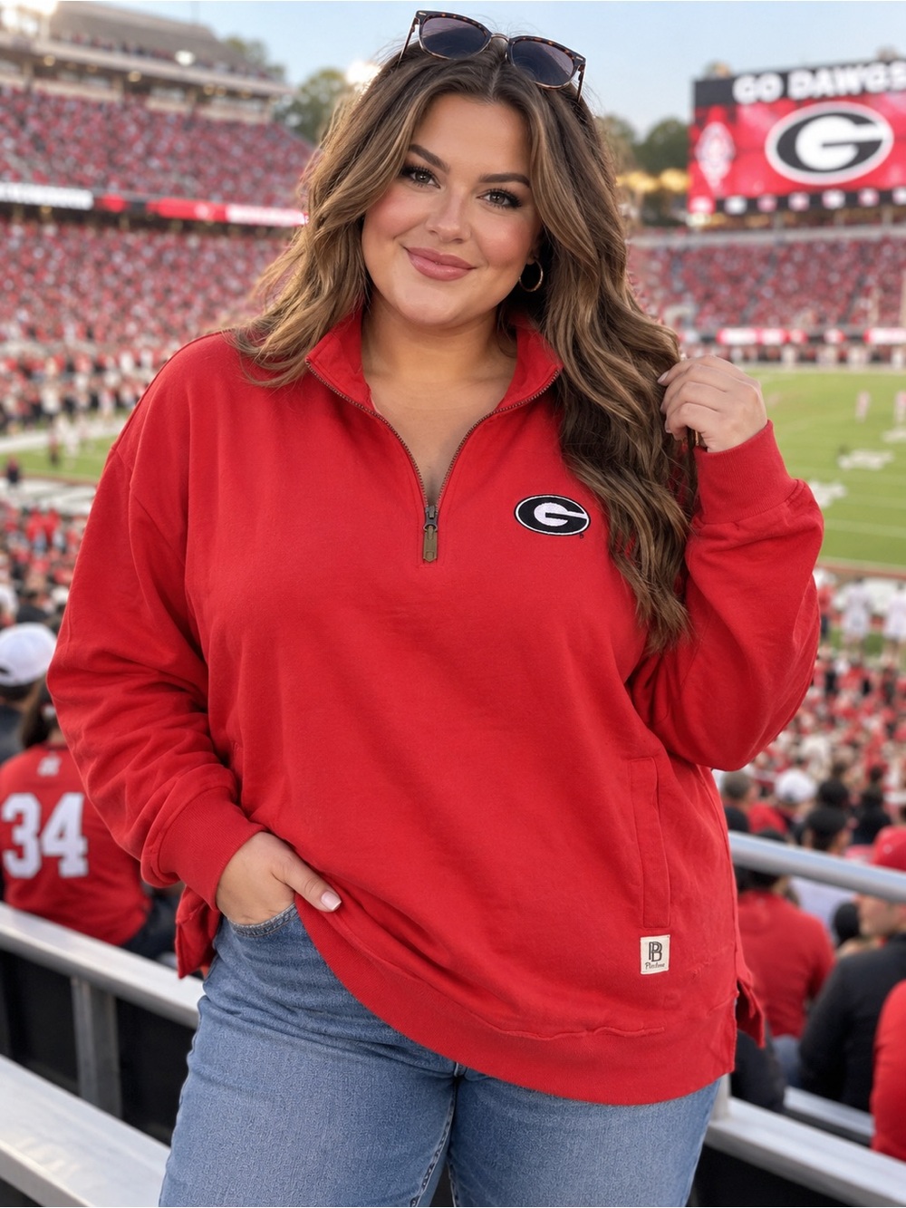 🆕 Pressbox Georgia Bulldogs Quarter Zip Sweatshirt Women’s XL NWT